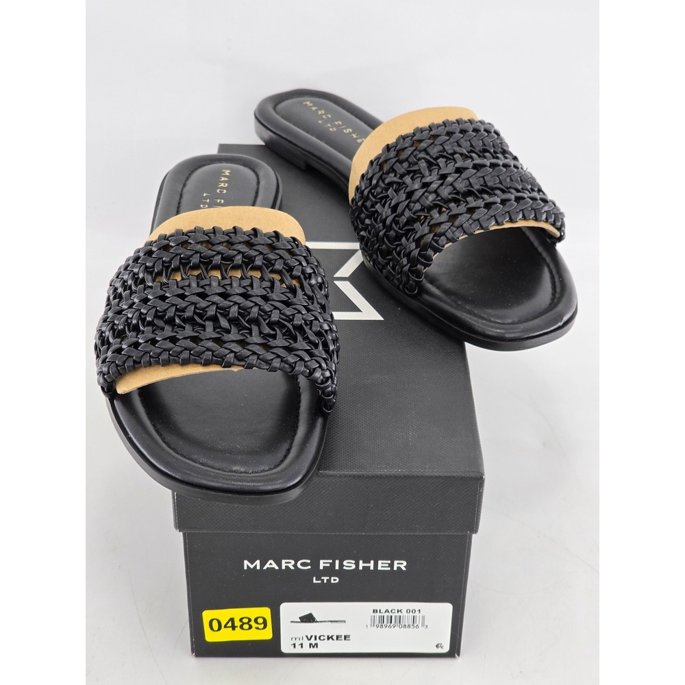 Marc Fisher Vickee Slide Sandals Womens 11 Black Woven Strap - New